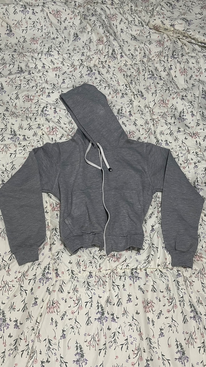jaket abu croptop